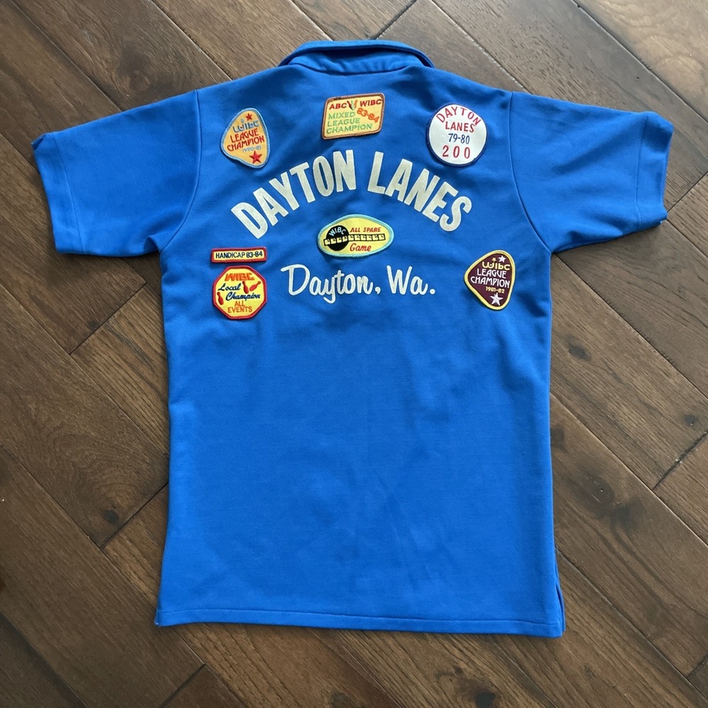 Vintage 1979-84 Bowling League Polo Shirt Hilton Size M 15-15 1/2 Dayton Lanes